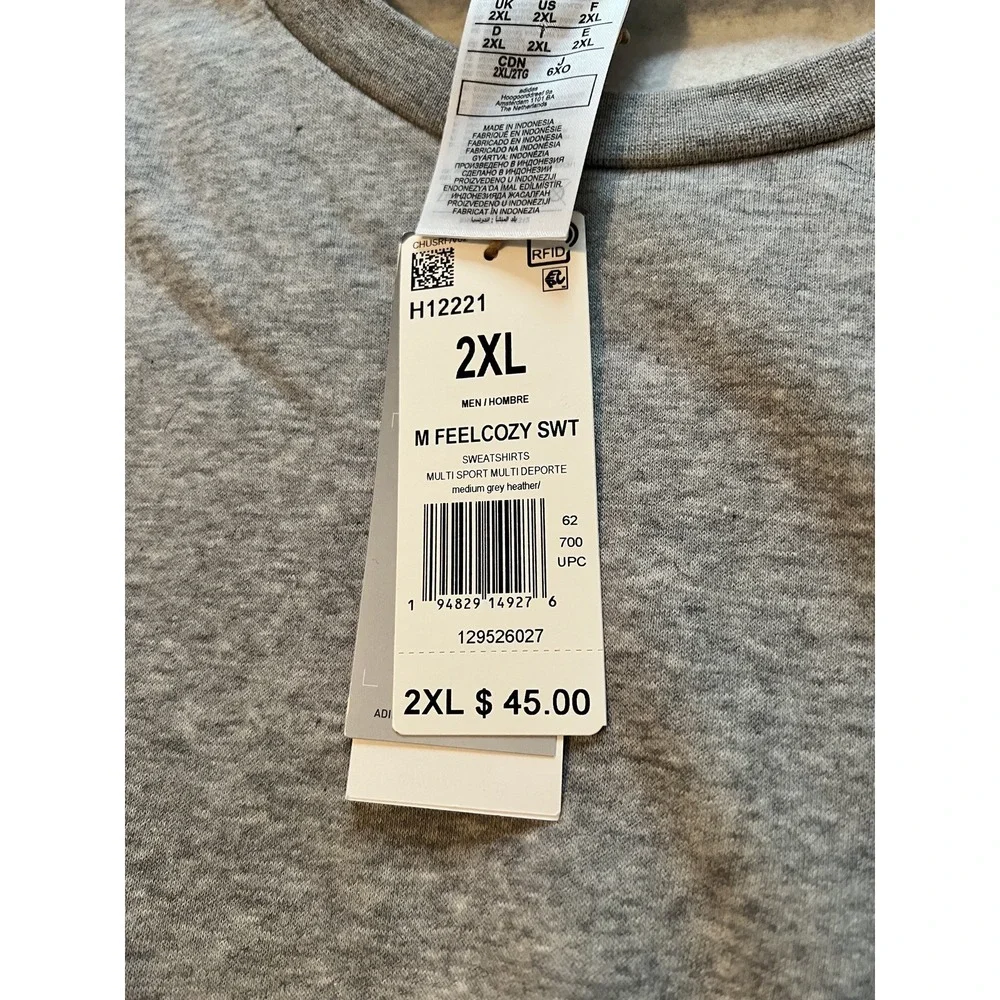 Adidas 2XL Gray Fleece Sweatshirt Mens NWT $45 (a13)